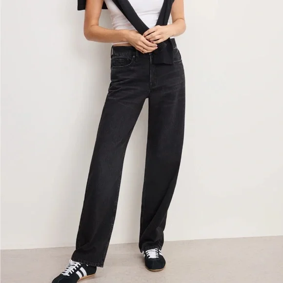 Good American Good 90’s Relaxed Mid-rise Black Jeans NWT